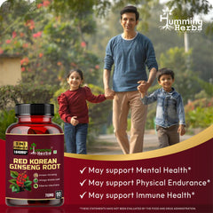 Humming Herbs Red Korean Ginseng with Ginkgo Biloba Leaf, Siberian Ginseng, Supports Energy, Concentration, Immune system and Improves Mental Clarity
