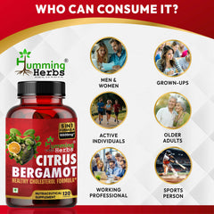 Humming Herbs Citrus Bergamot 15500mg - High Potency Cholesterol Support Supplement with Black Choke Berry, Niacin, Olive Leaf & Black Pepper Extract, Heart Health, Antioxidant, Vegan, Capsules