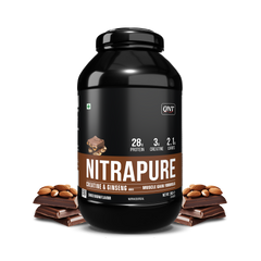 QNT Nitrapure, Blend of Whey Isolate & Concentrate | Enriched with Ashwagandha, Ginseng & Tribulus | Best Whey Protein for Muscle Gain | 28g Protein, 3g Creatine (per scoop)