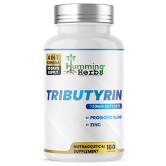 Humming Herbs Tributyrin 95% Pure | 730 mg Butyrate | With Zinc, FOS & Probiotic Blend & FOS | 180 Veg Capsules | Nutraceutical Supplement