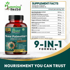 Humming Herbs Saw Palmetto Plus Prostate Support - Enhanced Formula with Quercetin, Turmeric, Pygeum, Vitamins E & B6, Zinc, Selenium for Men's Health, Capsule
