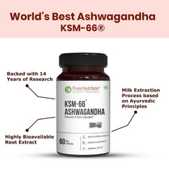 Pure Nutrition KSM-66® Ashwagandha 500mg | Clinically Studied Root Extract | 60 Veg Capsules | Supports Stress, Recovery & Wellness