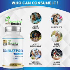 Humming Herbs Tributyrin 95% Pure | 730 mg Butyrate | With Zinc, FOS & Probiotic Blend & FOS | 180 Veg Capsules | Nutraceutical Supplement