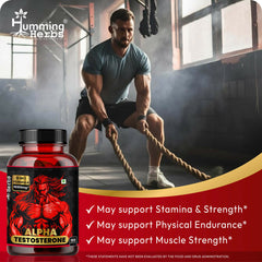 Humming Herbs Alpha Testosterone Supplement – Tribulus, Fadogia Agrestis, Epimedium (Horny Goat Weed), L‑Arginine, Beet Root, Tongkat Ali, Maca & Vitamin D3 – 120 Vegan Capsules (60 Servings)