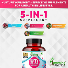 Humming Herbs UTI Wellness Essence Capsules 6-in-1 Formula D-Mannose, Cranberry Extract, Hibiscus Extract, Probiotics & Prebiotic