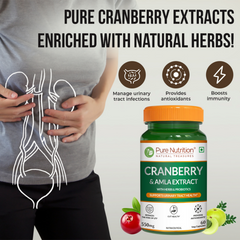 Pure Nutrition Cranberry & Amla Extract (550mg) | UTI Health Supplement for Men & Women | Supports Bladder, Kidney & Urinary Tract Health | Antioxidant & Detox Support