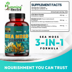 Humming Herbs Sea Moss Complex 90 Capsules - With Irish Sea Moss Powder, Bladderwrack | Bio available Minerals for Thyroid, Skin and Joint Support