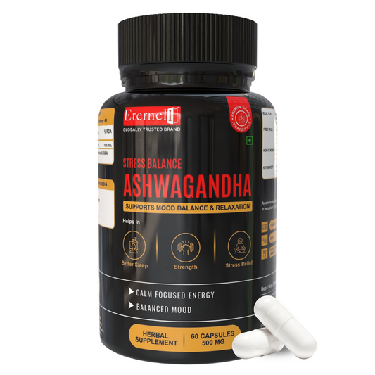 Eternell® Ashwagandha Capsules | 500 MG | Withania Somnifera 10:1 Extract | Supports Stress Management, Mood Balance & Relaxation | 60 Capsules