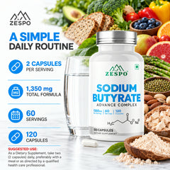 ZESPO® Sodium Butyrate Advance Complex | 1350 mg Combined Formula per Serving | With Tributyrin, Calcium BHB & Baobab | 120 Vegetarian Capsules