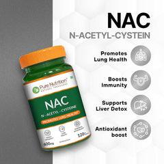 Pure Nutrition NAC (N-Acetyl L-Cysteine) 600mg - 120 Veg Capsules | Powerful Antioxidant Support for Immunity, Lung & Respiratory Health | Enhances Liver Detox, Reduces Oxidative Stress, Boosts Cellular Health for Men & Women