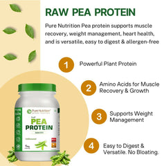 Pure Nutrition Pea Protein Isolate Powder 1Kg | 100% Pure Plant-Based Protein for Men & Women | 25.5g Protein & 4g BCAA | Ideal for Muscle Growth (33 Servings)