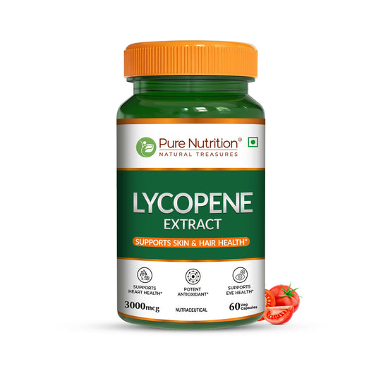 Pure Nutrition Lycopene 3000 mcg 60 Plant-Based Vegetarian Capsules |Strong Antioxidant Blend Supporting Skin, Hair, Heart, Prostate & Daily Cellular Wellbeing