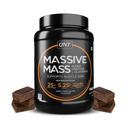QNT Massive Mass Gainer |Irish Chocolate | 25g Protein, 5.7g BCAA | Supports Weight Gain, Recovery & Strength