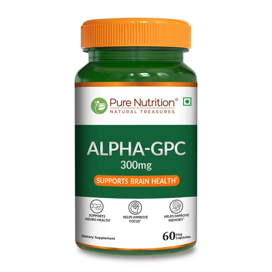 Pure Nutrition Alpha GPC (300mg) 60 Veg Capsules | Helps to Improve Focus, Mental Clarity & Memory | Brain Health Supplement for Men & Women | Nootropic Formula