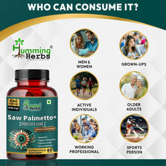 Humming Herbs Saw Palmetto Plus Prostate Support - Enhanced Formula with Quercetin, Turmeric, Pygeum, Vitamins E & B6, Zinc, Selenium for Men's Health, Capsule
