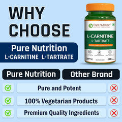 Pure Nutrition L-Carnitine L-Tartrate 500mg 60 Veg Capsules | Pre-Workout Fat Burner & Energy Booster for Men & Women | Supports Fat Metabolism, Muscle Recovery & Performance