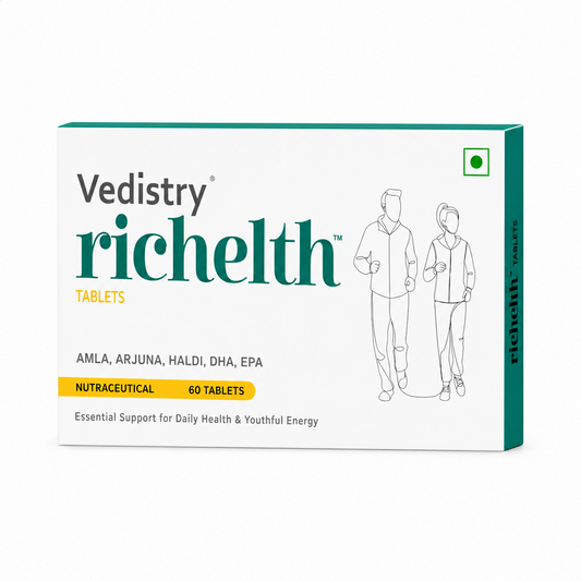 Vedistry® Richelth Longevity Tablet | Enriched with Amla, Haldi, DHA, Niacin & MeCbl | Neutralizes Free Radicals & Slows Cellular Aging | Supports Energy, Immunity & Vital Organ Health | 60 Tablets