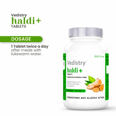 Vedistry Haldi+ Tablets | Standardized Turmeric Extract with Piperine | Ayurvedic Immunity & Anti-Allergy Support | 60 Tablets
