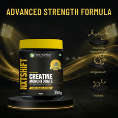 Pure Nutrition® NXTSHIFT All-In-One Creatine Monohydrate | Enriched with Taurine & Magnesium | Supports Muscle Strength, Energy & Endurance | 62 Servings | 250g (Orange Flavour)