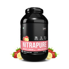 QNT Nitrapure, Blend of Whey Isolate & Concentrate | Enriched with Ashwagandha, Ginseng & Tribulus | Best Whey Protein for Muscle Gain | 28g Protein, 3g Creatine (per scoop)