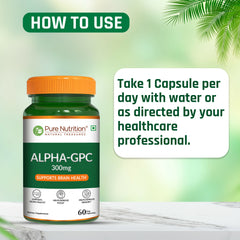 Pure Nutrition Alpha GPC (300mg) 60 Veg Capsules | Helps to Improve Focus, Mental Clarity & Memory | Brain Health Supplement for Men & Women | Nootropic Formula