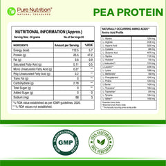 Pure Nutrition Pea Protein Isolate Powder 1Kg | 100% Pure Plant-Based Protein for Men & Women | 25.5g Protein & 4g BCAA | Ideal for Muscle Growth (33 Servings)