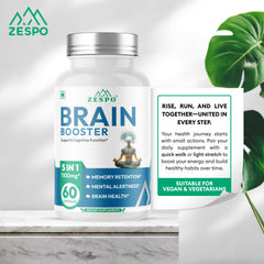 ZESPO Brain Booster 1100mg with L-Theanine, GABA, Lion's Mane & Bacopa - 60 Capsules