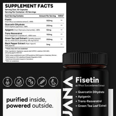 UJANA Fisetin Complex with Quercetin, Apigenin, Trans-Resveratrol | 6 IN 1Formula 1150 mg | 90 Capsules