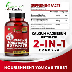 Humming Herbs Calcium Magnesium Butyrate Capsules 2-in-1 Formula Elemental Calcium & Magnesium Blend Gut & Bone Companion 90 Capsules