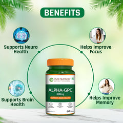 Pure Nutrition Alpha GPC (300mg) 60 Veg Capsules | Helps to Improve Focus, Mental Clarity & Memory | Brain Health Supplement for Men & Women | Nootropic Formula