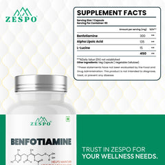Zespo Benfotiamine 450mg with Alpha Lipoic Acid & L-Leucine - 90 Capsules