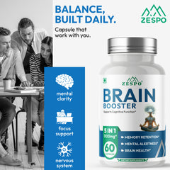ZESPO Brain Booster 1100mg with L-Theanine, GABA, Lion's Mane & Bacopa - 60 Capsules