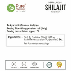 Pure Nutrition Himalayan Shilajit Resin | Premium Himalayan Shilajit Rich in Fulvic Acid & Trace Minerals | Supports Energy, Stamina, Strength & Vitality | Pure Ayurvedic Resin | 20g
