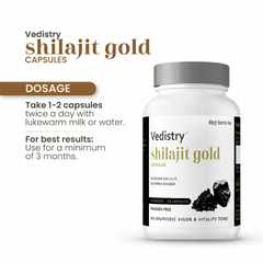 Vedistry® Shilajit Gold Capsules | Shuddha Shilajit & Suvarna Bhasma | Ayurvedic Vigor & Vitality Tonic | Paraben-Free | 60 Capsules