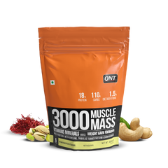 QNT Muscle Mass 3000 | Weight Gainer and Muscle Gainer Supplement (18g Protein, 1.5g Dietary Fibre, 110g Carbs) Per Serve