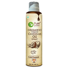 Pure Nutrition Organic Extra Virgin Coconut Oil Spray - 200ml | 100% Pure, Edible & Cold Pressed | Ideal for Cooking, Baking & Salad Dressing | Non-GMO, Zero Cholesterol | Easy-to-Use Spray for Skin & Hair Care