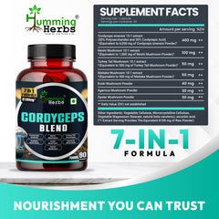 Humming Herbs Cordyceps sinensis Keeda Jadi supplement 8100mg with Reishi, Chaga, Enoki, Oyster & Maitake Mushroom Supports Lungs detox and Immune Support 7in1 Formula - 90 Cap