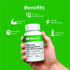 Newedge Ashwagandha & Holy Basil Complex | Shoden® Ashwagandha Extract & Ocitum™ Holy Basil Extract | Supports Stress Management, Energy, Strength, Endurance & Overall Wellness.
