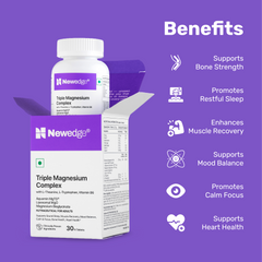 Newedge Triple Magnesium Complex | Aquamin MgTG® + Bisglycinate + Liposomal MgO | With L-Theanine, L-Tryptophan & Vitamin B6 | Deep Sleep, Muscle Recovery, Stress Relief & Bone Health.