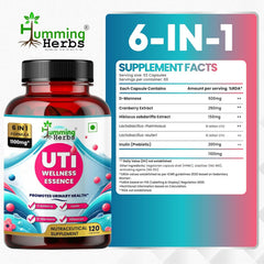 Humming Herbs UTI Wellness Essence Capsules 6-in-1 Formula D-Mannose, Cranberry Extract, Hibiscus Extract, Probiotics & Prebiotic