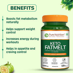 Pure Nutrition Keto FatMelt, 1000mg, with Garcinia Cambogia, Green Tea Extract & L-Carnitine Weight Management Supplement