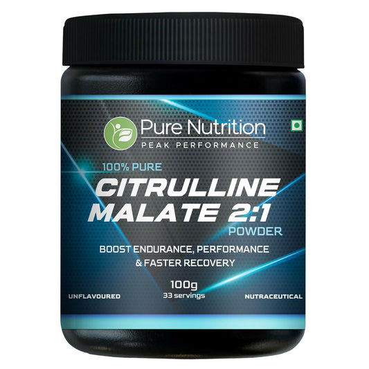 Pure Nutrition L-Citrulline Malate 2:1 Powder 100g , 33 Servings | 100% Pure & Unflavoured | Boosts Stamina, Enhances Performance, Speeds Muscle Recovery & Reduces Fatigue | Ideal Pre-Workout for Men & Women
