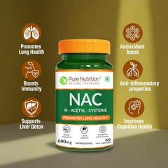 Pure Nutrition NAC (N-Acetyl L-Cysteine) 600mg | Antioxidant Support for Immunity, Lung & Liver Health for Men & Women | 120 Veg Capsules