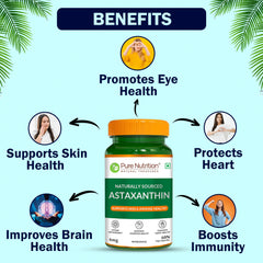Pure Nutrition Astaxanthin 4mg 60 Veg Capsules | Powerful Antioxidant for Eye, Skin, Heart & Immune Support | Promotes Cellular Health, Anti-Aging & Recovery | Plant-Based, For Men & Women