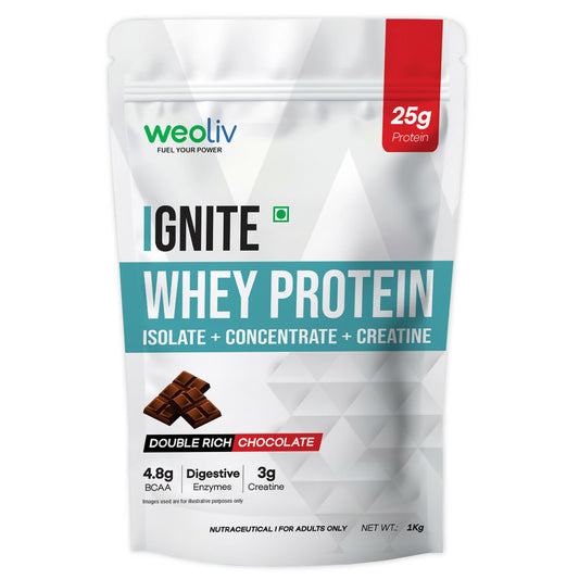 Weoliv Ignite Whey Protein Powder | Isolate + Concentrate + Creatine | Double Rich Chocolate | 25g Protein & 3g Creatine | 1Kg