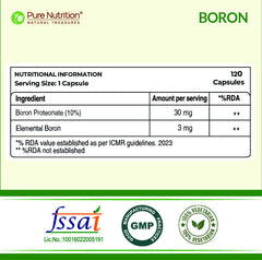 Pure Nutrition Boron 3mg, 120 Veg Capsules | 100% Chelated Boron Supplement for Bone Strength, Joint Support, Cognitive Health & Hormonal Balance