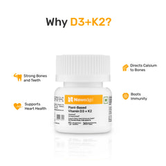 Newedge Plant Based Vitamin D3+K2 | Vitashine® + MenaquinGold® | 100% Vegan | Calcium Direction to Bones | Immunity, Heart & Bone Strength | Orange Flavour Melt Tablets