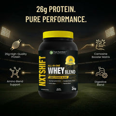 Pure Nutrition All-in-One Whey Blend Belgian Chocolate -2kg | 26g Protein per Serving | Whey, Soy & Casein Blend with Creatine, Superfoods & Digestive Enzymes | Muscle Recovery & Performance Support