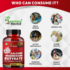 Humming Herbs Calcium Magnesium Butyrate Capsules 2-in-1 Formula Elemental Calcium & Magnesium Blend Gut & Bone Companion 90 Capsules