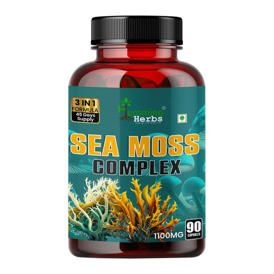 Humming Herbs Sea Moss Complex 90 Capsules - With Irish Sea Moss Powder, Bladderwrack | Bio available Minerals for Thyroid, Skin and Joint Support